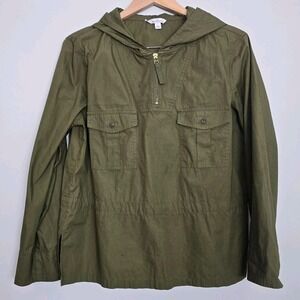 LL Bean Womens Signature Hooded Anorak Jacket Size L Olive Utility Chic Gorpcore